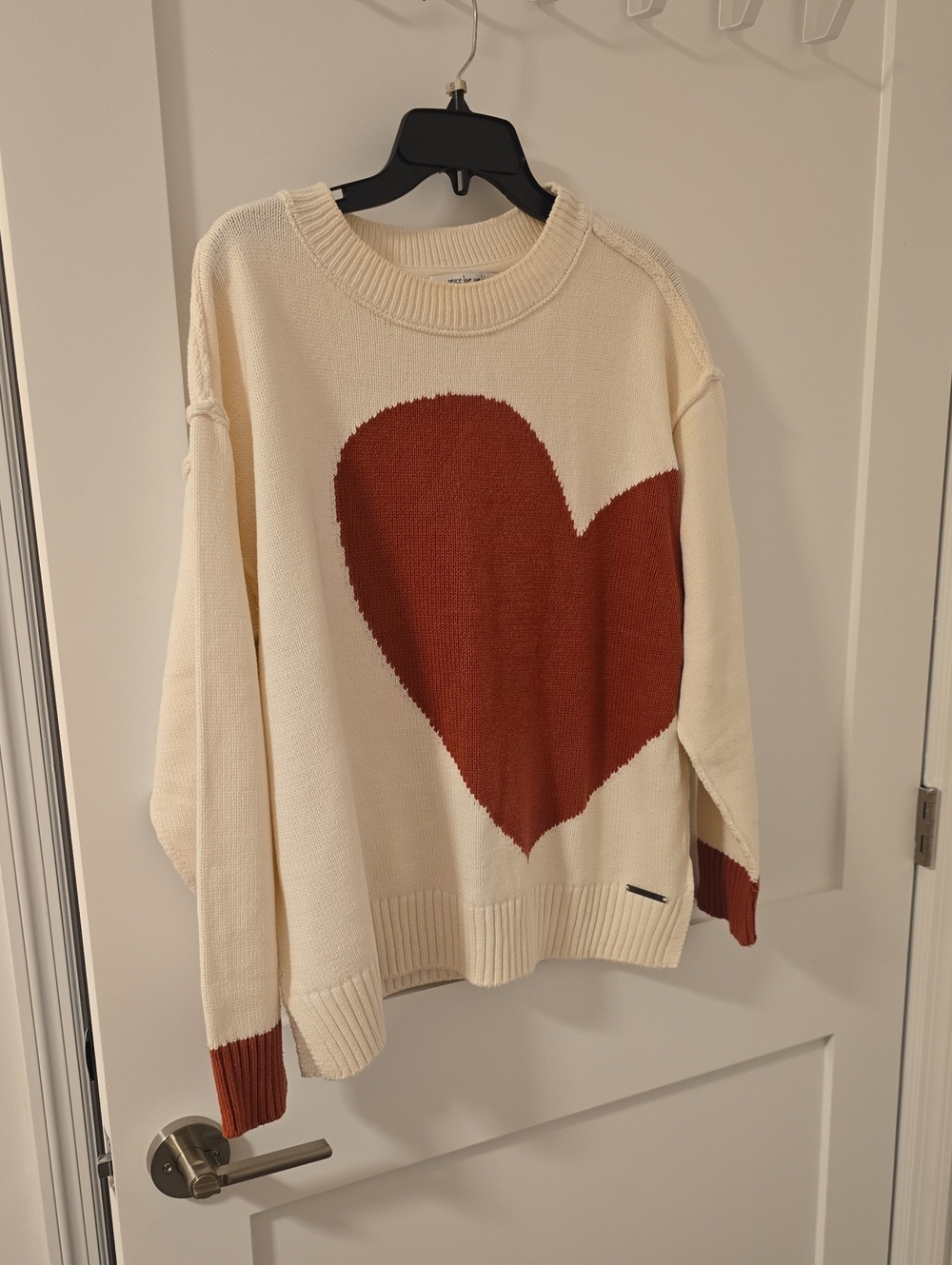 Peace Love World Cream Sweater with Rust Heart